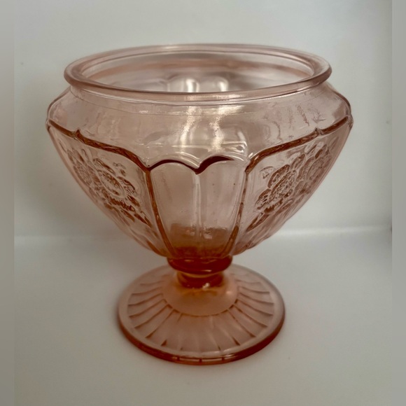 Vtg Anchor Hocking Mayfair Open Rose Pink Depression Glass Pedestal Candy Dish - Picture 2 of 4